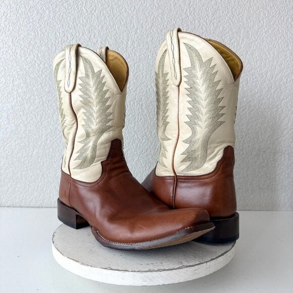 Rod Patrick Mens Cowboy Boots 16.5A Brown Leather Western Blunt Toe 12" Shaft - Picture 1 of 15